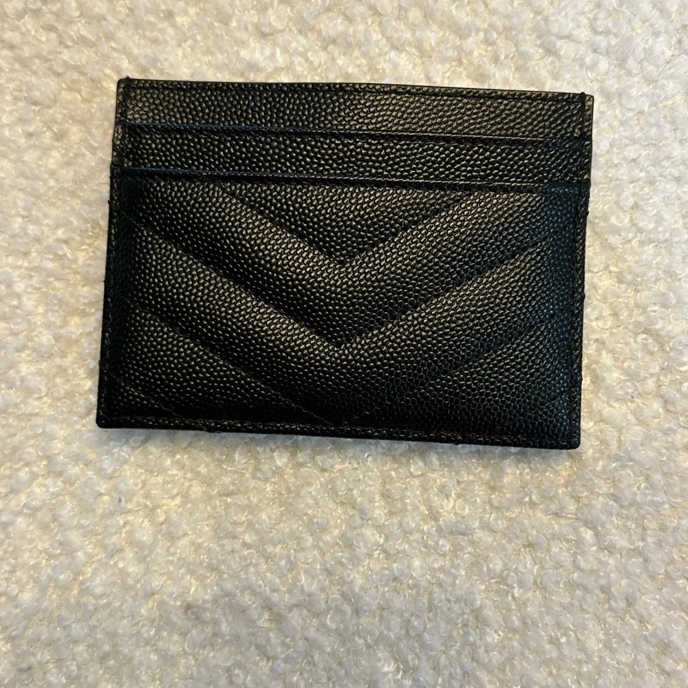 Yves Saint Laurent Black Card Holder with Gold Logo - Picture 2 of 4